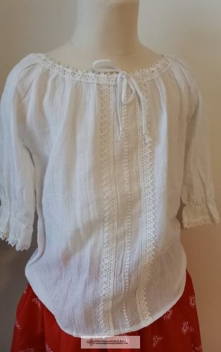 Hungarian White girl blouse, decorated with white lace