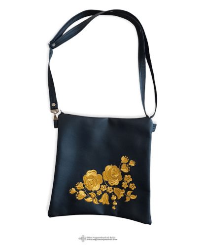 Embroidered shoulder bag in black and gold