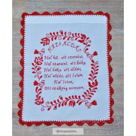Hímzett Házi áldás falvédő, magyar népmesés