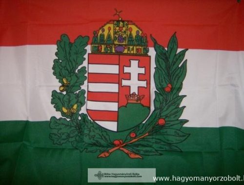 Nemzeti színű koszorús címeres nyomott mintás zászló