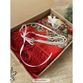 Női néptáncos ajándékcsomag - piros vállkendő