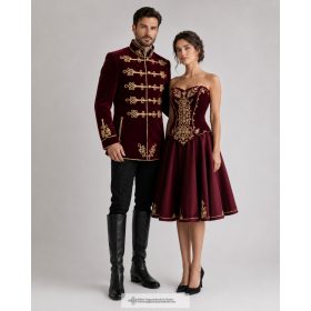 Szüreti bíró és bíróné ruha bérlés – bordó-arany