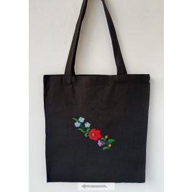 Bestickte Leinentasche - schwarz