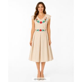   Tündérkert Embroidered Dress – Natural Occasion Dress with Colorful Kalocsa-Style Embroidery