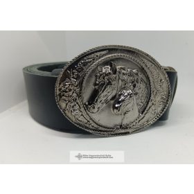 Bőr öv-"lófejek" csattal ezüst