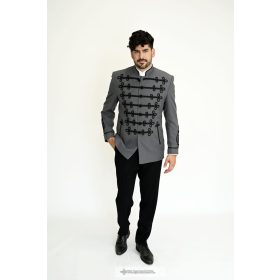 Bocskai öltöny szürke, fekete díszítéssel