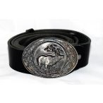 Leather belt with deer buckle
