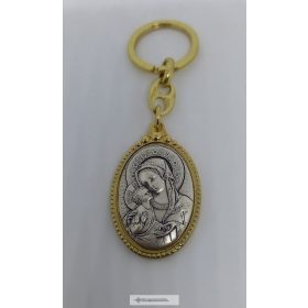 Kulcstartó, ezüstözött-Mária a kisdeddel