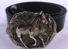 Leather belt with "Hunting horses" buckle