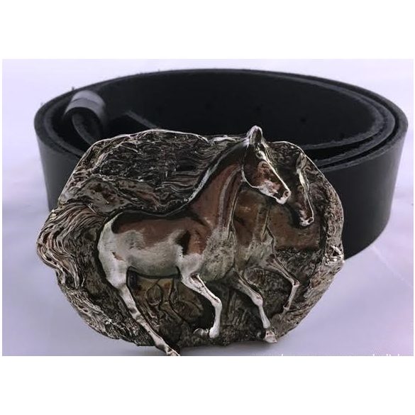 Leather belt with "Hunting horses" buckle